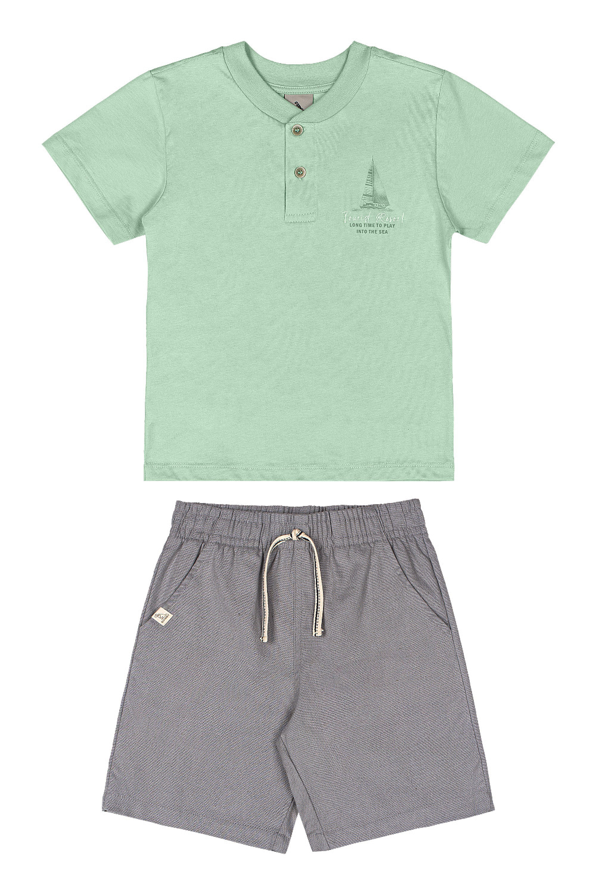 Conjunto Infantil Masculino Camiseta Estampada e Bermuda (Verde Claro) Quimby - Imagem 2